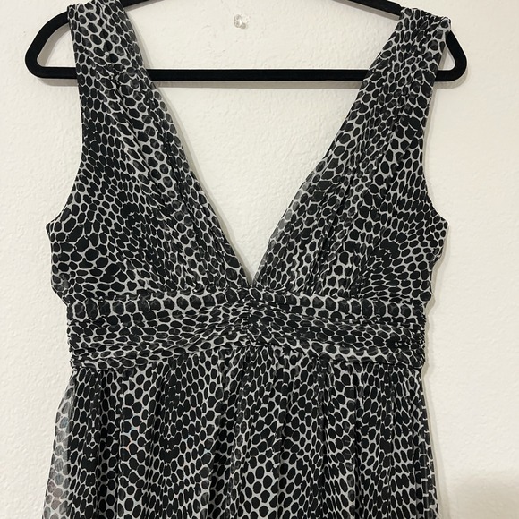 YA Los Angeles Black White Animal Print Boho V Neck Empire Waist Maxi Dress M - Picture 2 of 7